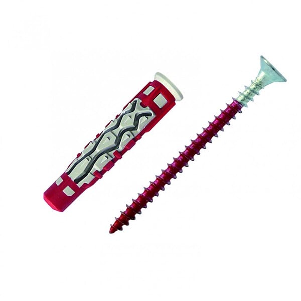 RED HEAD - Lot de 8 chevilles et vis couleur RED HEAD, Diam.6 mm x L.37 mm - large