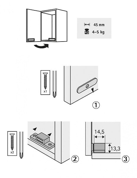 HETTICH - Lot de 10 loqueteaux magnétiques plastique HETTICH, L.14.5 x l.45.3 mm - large