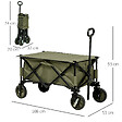 OUTSUNNY - Chariot de jardin pliable 4 roues - bâche amovible, poignée télescopique réglable, 5 pochettes rangement - acier polyester kaki - vignette