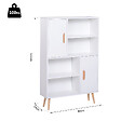 HOMCOM - Bibliothèque scandinave 4 niches + 2 placards avec étagère dim. 80L x 24l x 123H cm pieds effilés inclinés bois massif panneaux particules blanc - vignette