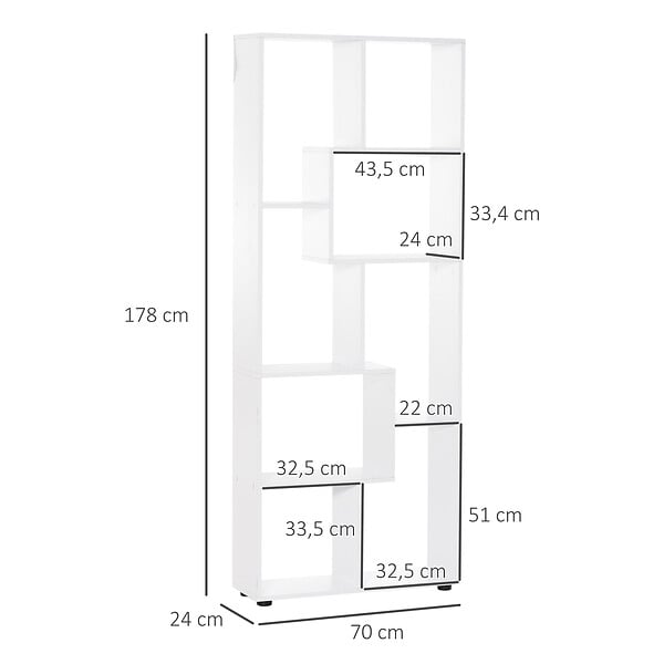 HOMCOM - Bibliothèque étagère zig zag design contemporain 70L x 24l x 178H cm panneaux particules blanc - large