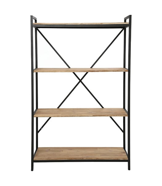 ATMOSPHERA - Meuble Étagère 4 niveaux en Métal Noir et Bois d'Acacia H 141 cm - large