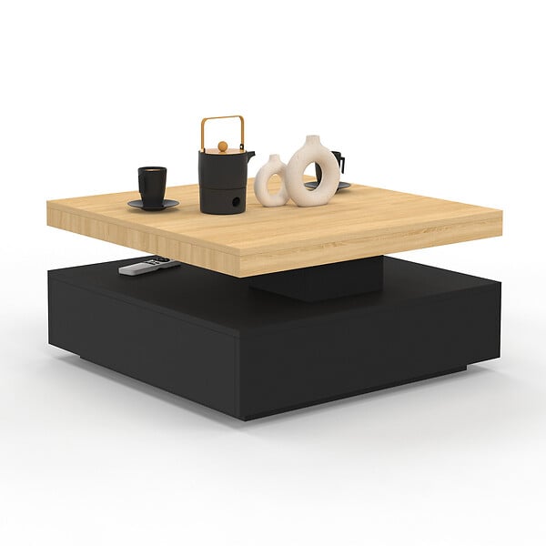 ID MARKET - Table basse carrée pivotante THEA 70 cm bois et noir - large