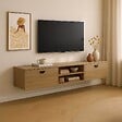 OVIALA - Meuble TV suspendu 160 cm industriel bois clair - Jessy - vignette