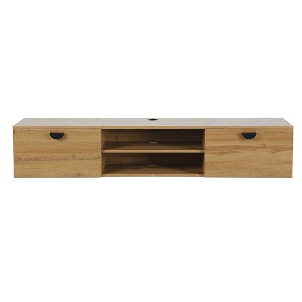 OVIALA - Meuble TV suspendu 160 cm industriel bois clair - Jessy - large