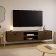 OVIALA - Meuble TV suspendu 160 cm industriel bois foncé - Jessy - vignette