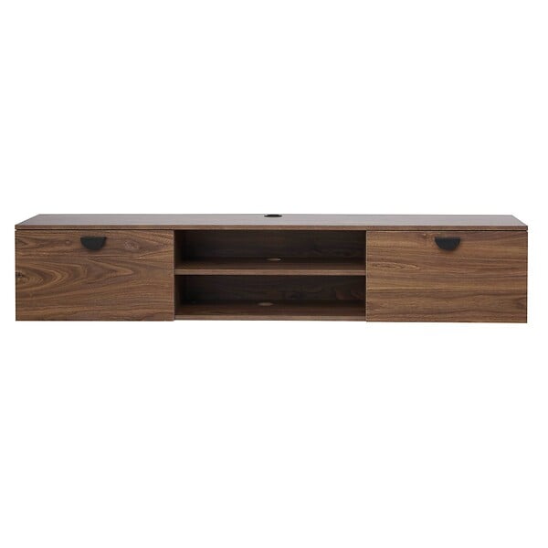 OVIALA - Meuble TV suspendu 160 cm industriel bois foncé - Jessy - large