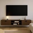 OVIALA - Meuble TV suspendu 160 cm industriel bois foncé - Jessy - vignette