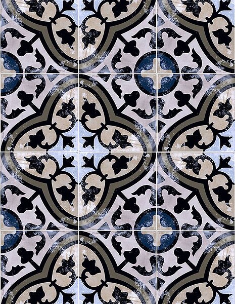 COMPTOIR DU CERAME - Carrelage sol et mur grès cérame ROSACE CLASSIC NOIR ET BLEU 20X20 cm pour intérieur ou extérieur MK2305218 - large
