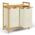 ID MARKET - Panier à linge 2 bacs bambou BEA tissu écru - vignette