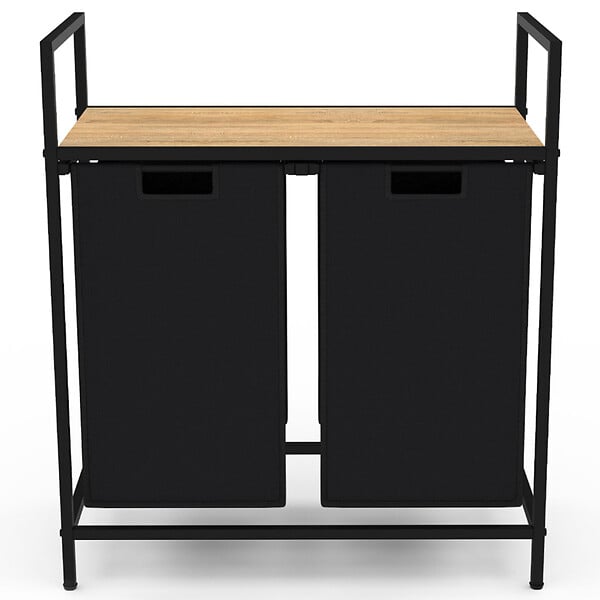 ID MARKET - Panier à linge 2 bacs DETROIT tissu noir design industriel - large