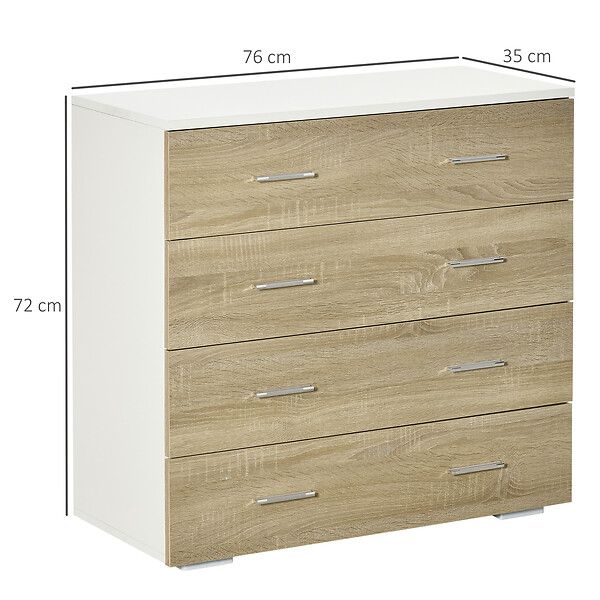 HOMCOM - Commode meuble de rangement style contemporain 4 tiroirs 76 x 35 x 72 cm blanc et couleur bois - large