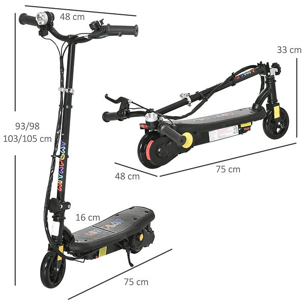 HOMCOM - Trottinette électrique 120 W pliable pour enfant 7-14 ans 12 Km/h max. autonomie 10 Km max. noir - large