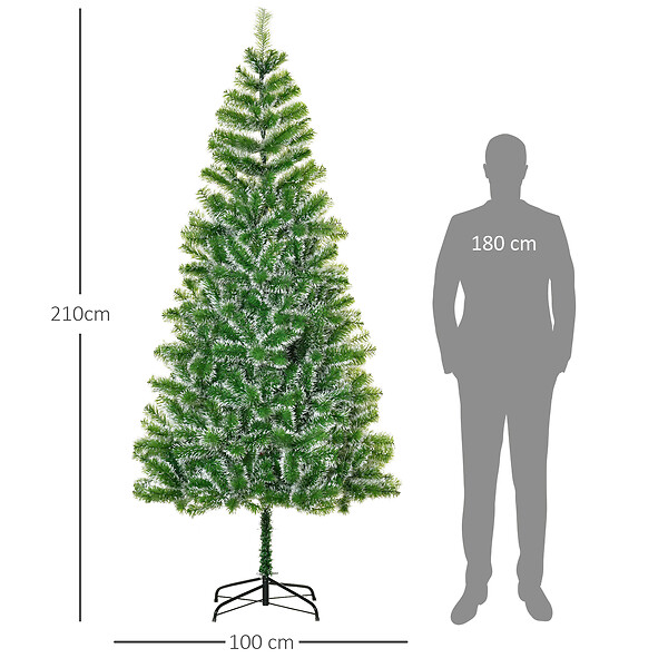 HOMCOM - Sapin de Noël artificiel aspect enneigé Ø 100 x 210H cm 968 branches épines imitation Nordmann grand réalisme - large