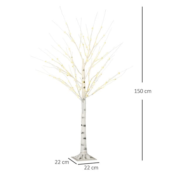 HOMCOM - Arbre lumineux LED bouleau - décoration lumineuse - 96 LEDS blanc chaud - norme IP 44 - usage intérieur/extérieur - 1,5H m - métal PP blanc - large