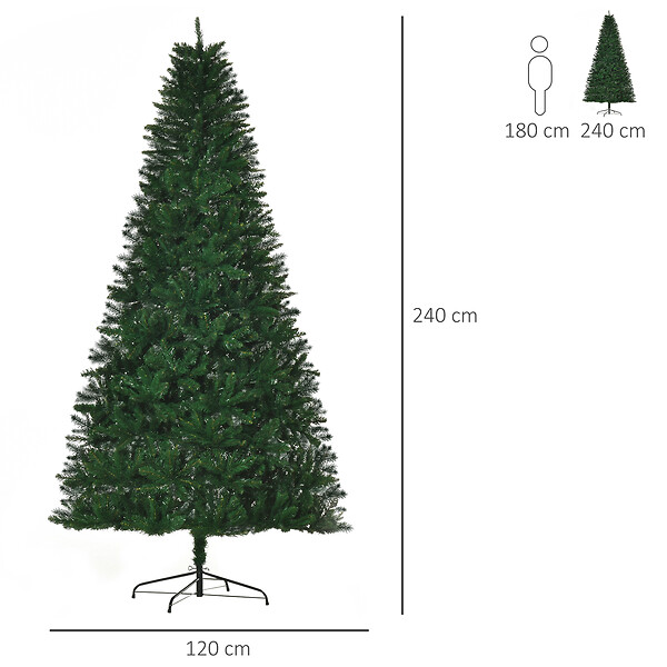 HOMCOM - Sapin de Noël artificiel Ø 120 x 240H cm 1499 branches épines imitation Nordmann grand réalisme vert - large