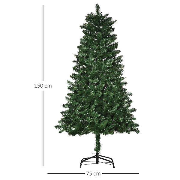HOMCOM - Sapin de Noël artificiel Ø 75 x 150H cm 454 branches épines imitation Nordmann grand réalisme vert - large