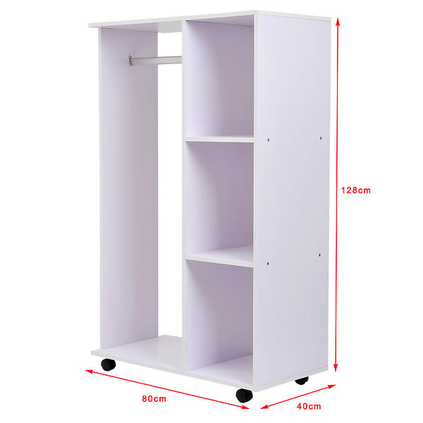 HOMCOM - Portant à vêtements penderie mobile avec roulettes 3 étagères latérales + grand espace penderie panneaux particules blanc - large