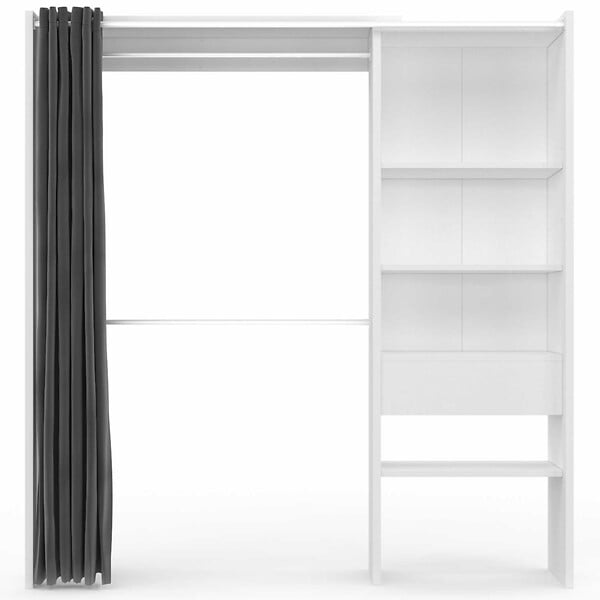 ID MARKET - Dressing extensible MARTY 120/170 x 50 x 180 cm blanc avec étagères + double penderie + rideau gris - large