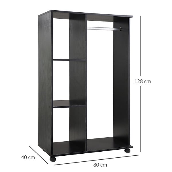 HOMCOM - Armoire penderie armoire de rangement mobile panneaux de particules noir - large