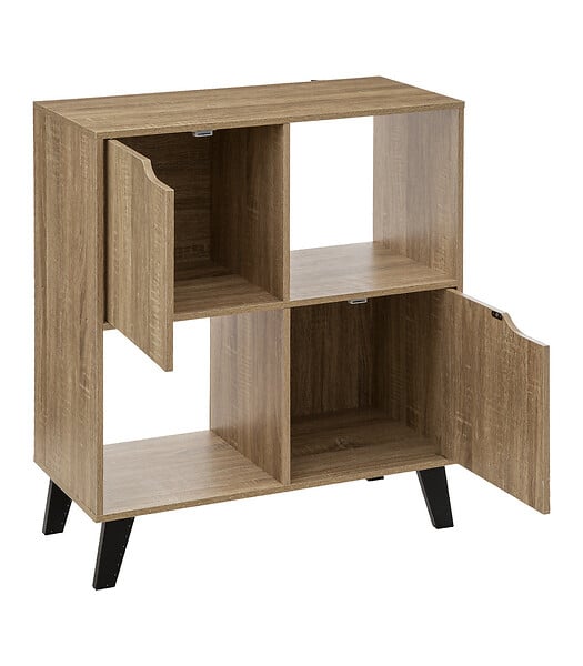 5 FIVE SIMPLY SMART - Meuble Etagère 4 Cases de rangement 2 Portes effet bois naturel H. 80 cm - large