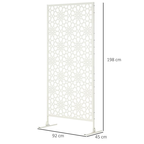 OUTSUNNY - Panneau décoratif extérieur métal - brise vue motif étoiles - visserie incluse - dim. 92L x 45l x 198H cm - acier thermolaqué blanc - large