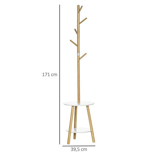 HOMCOM - Porte-manteau design scandinave branches 5 patères 2 étagères MDF blanc bois bambou verni - large