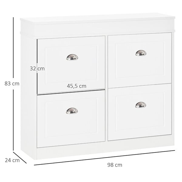 HOMCOM - Meuble à chaussures 32 paires 4 portes abattantes double niveau blanc - large