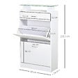 HOMCOM - Armoire à chaussures organisateur de luxe pour chaussures 2 portes abattantes 2 compartiments, tiroir, étagère verre panneaux particules blanc - vignette