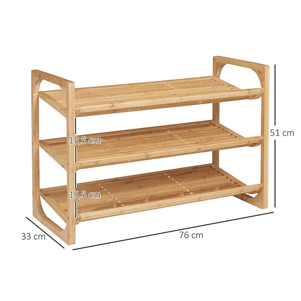 HOMCOM - Étagère à chaussures bambou 3 étagères style naturel dim. 76L x 33l x 51H cm - large