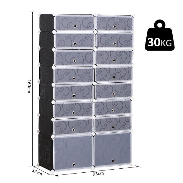 HOMCOM - Armoire à chaussures range chaussures L 95 x l 37 x H 160 cm 14 cubes rectangulaires et 2 grands cubes noir et blanc - large