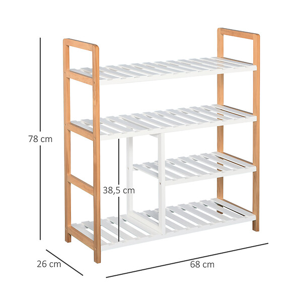 HOMCOM - Etagère à  chaussures - étagère de rangement - meuble chaussures 4 niveaux bois de pin étagères à  lattes MDF blanc - large
