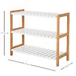 HOMCOM - Etagère à chaussures, étagère de rangement, meuble chaussures 3 niveaux bambou MDF blanc - vignette