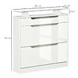 HOMCOM - Armoire à chaussures avec 2 tiroirs rabattables + 1 tiroir coulissant + 1 comptoir et 1 plateau en verre étagère réglable sur 2 niveaux 89 x 23 x 96 cm blanc - vignette