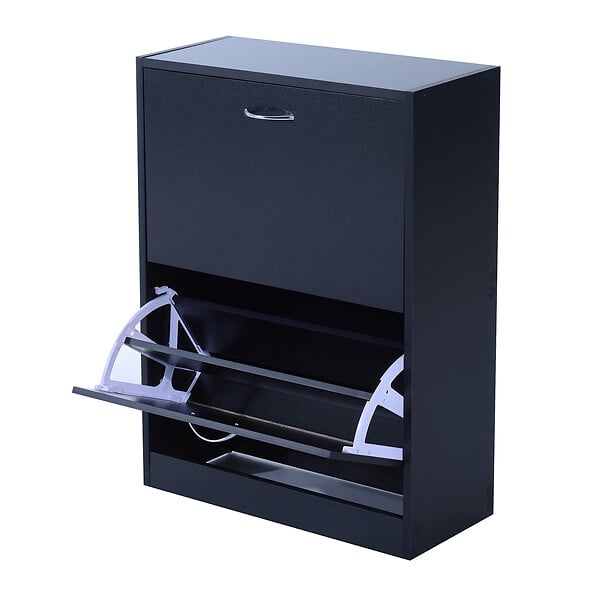HOMCOM - Meuble à  chaussures double compartiment à  bascule 60L x 24l x 80H cm panneaux de particules noir - large