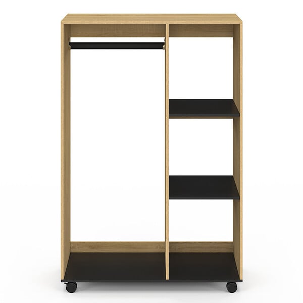 ID MARKET - Dressing penderie RACHEL 80 x 40 x 120 cm à roulettes hêtre et noir - large