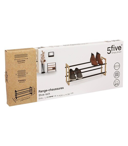 5 FIVE SIMPLY SMART - Etagère Range-chaussures extensible en Métal et Bois 12 paires - large