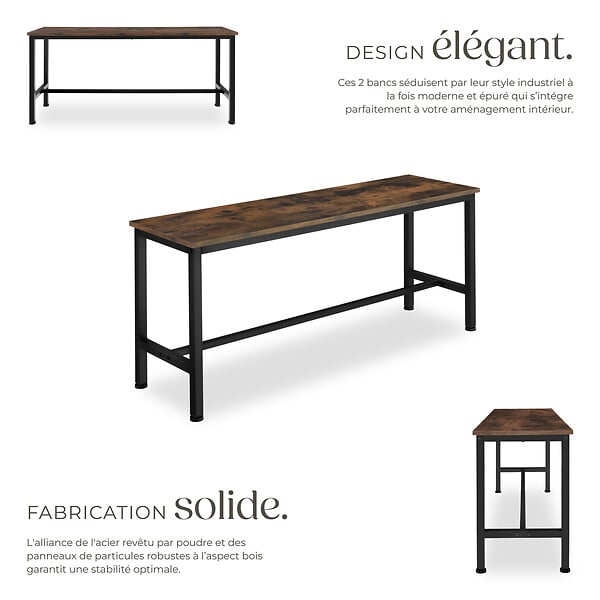 TECTAKE - 2 bancs Fairfield Bois foncé industriel, rustique - large
