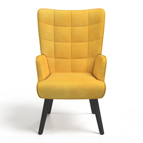 ID MARKET - Fauteuil scandinave ANIA velours jaune - large