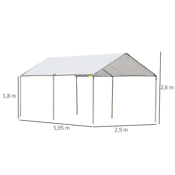 OUTSUNNY - Carport auvent pour voiture 5,95L x 2,90l x 2,60H m acier galvanisé robuste PE haute densité blanc - large