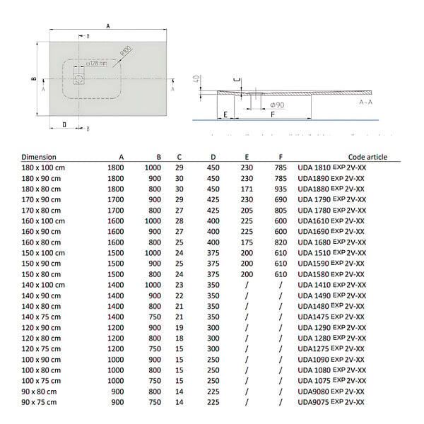 VILLEROY ET BOCH - Receveur découpable 180 X 90  Exclusive rectangle blanc - large