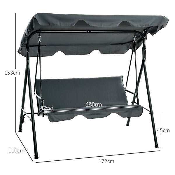 OUTSUNNY - Balancelle de jardin 3 places toit réglable acier polyester gris - large
