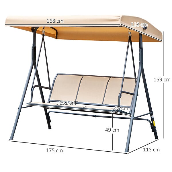 OUTSUNNY - Balancelle de jardin 3 places grand confort toit inclinaison réglable assise et dossier ergonomique acier époxy textilène beige - large