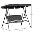 OUTSUNNY - Balancelle de jardin 3 places grand confort toit imperméabilisé inclinaison réglable assise et dossier ergonomique acier textilène gris - vignette