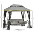 OUTSUNNY - Balancelle de jardin 3 places convertible style colonial grand confort 5 coussins + matelas + moustiquaires inclus 2,56L x 1,72l x 2,48H m gris - vignette