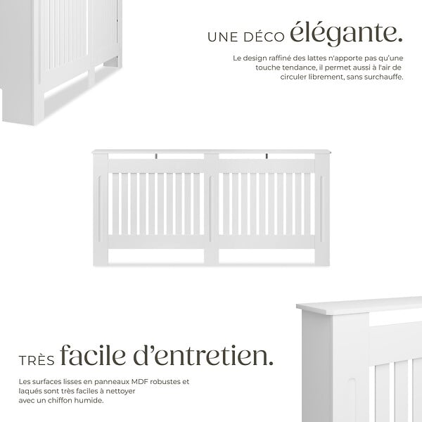 TECTAKE - Cache-radiateur VILA design à lattes avec étagère blanc - large