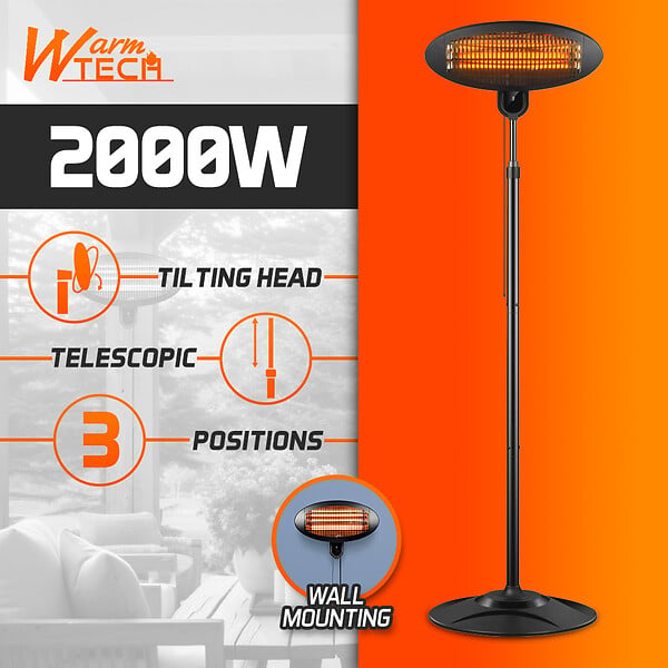 WARM TECH - Chauffage de terrasse 2000W sur pied - 3 positions - large