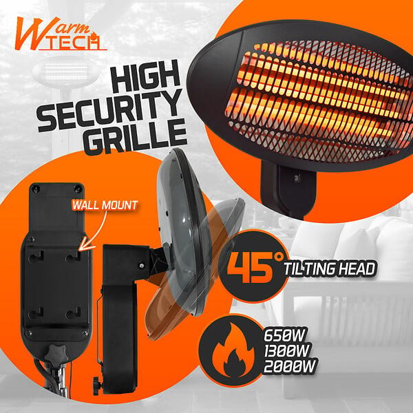 WARM TECH - Chauffage de terrasse 2000W sur pied - 3 positions - large