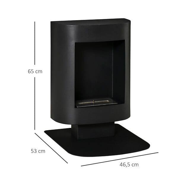 HOMCOM - Cheminée bioéthanol sur pied design contemporain - brûleur 1,5 L - contrôle de flamme et manche inclus - acier noir - large
