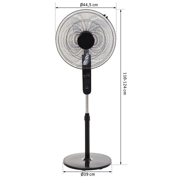 HOMCOM - Ventilateur sur pied Ø 44 cm hauteur réglable oscillant silencieux 45 W avec télécommande minuterie 3 modes 3 vitesses noir - large